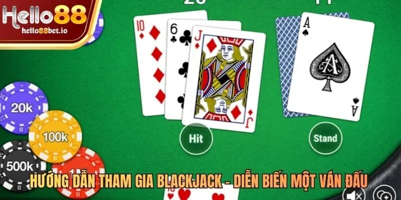 Trình tự 4 bước trong một ván đấu blackjack cùng các hành động của người chơi